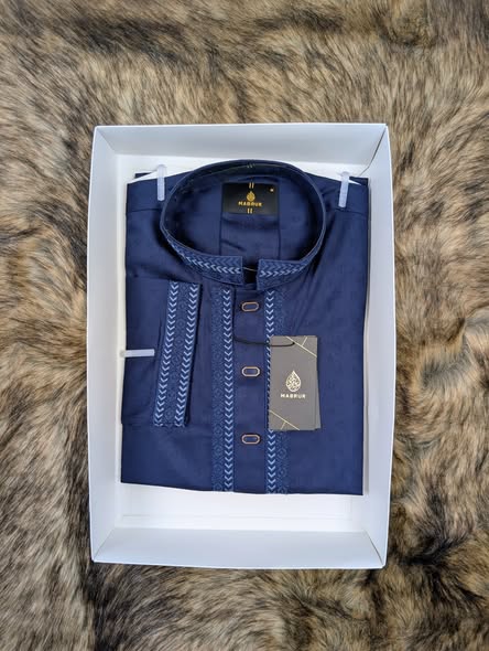 Blue Brown with Intricate Blue Embroidery