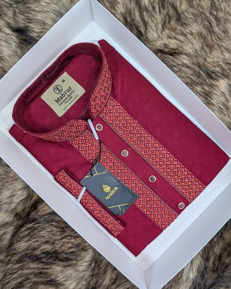 Elegant Men’s Pale Gold Panjabi with Intricate Embroidery