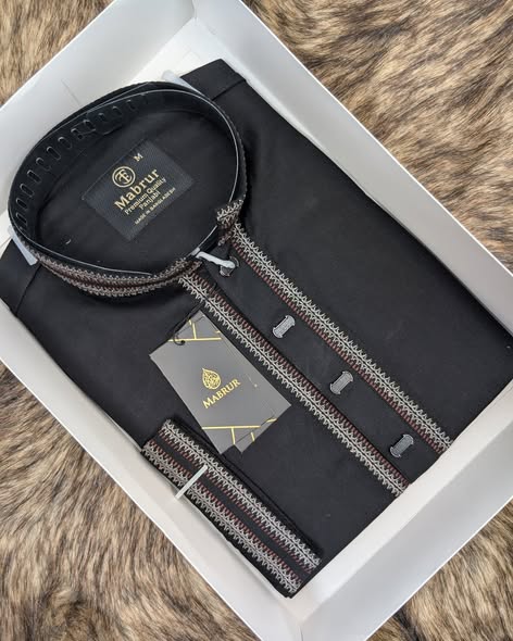 Elegant White Panjabi with Subtle Blue Embroidery