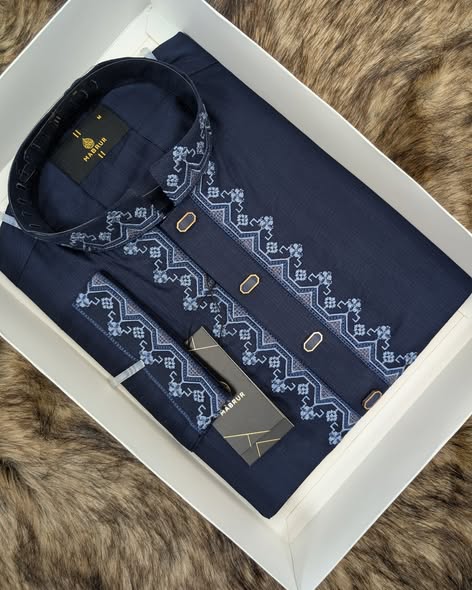 Elegant Navy Blue Embroidered Panjabi