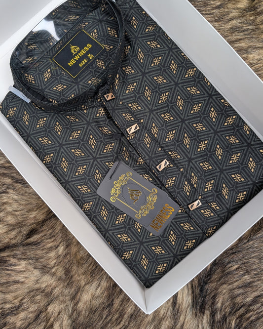 Classic Midnight Bronze Geometric Print Panjabi