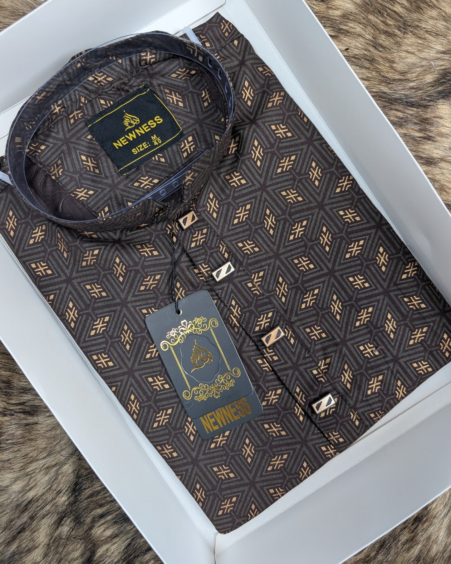 Classic Midnight Bronze Geometric Print Panjabi