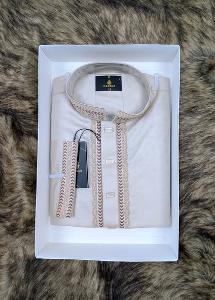 Blue Brown  with Intricate Blue Embroidery