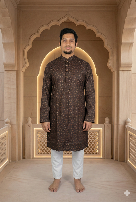Classic Midnight Bronze Geometric Print Panjabi