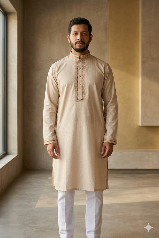 Blue Brown  with Intricate Blue Embroidery