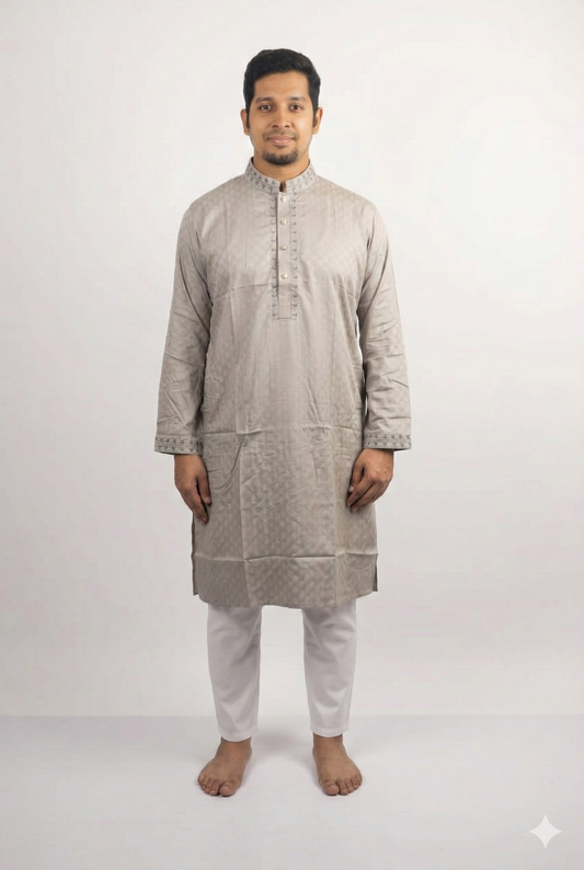 Elegant Slate Grey Embroidered Panjabi