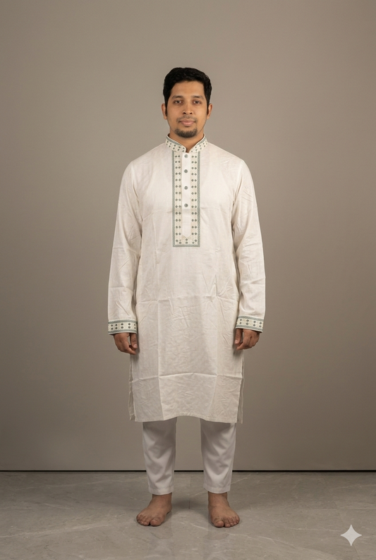 Elegant White Panjabi Portrait