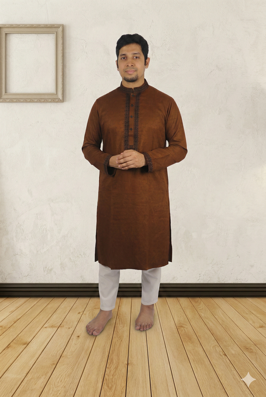 Coffee Brown Embroidered Panjabi