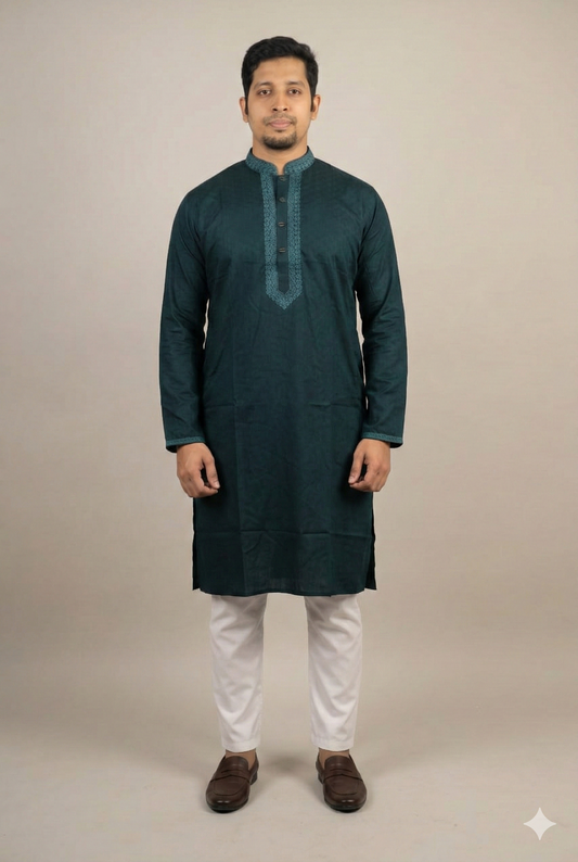 Elegant Deep Teal Embroidered Panjabi