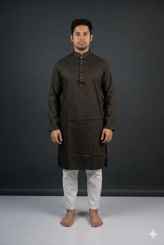 Elegant Charcoal Pinstripe Men's Panjabi