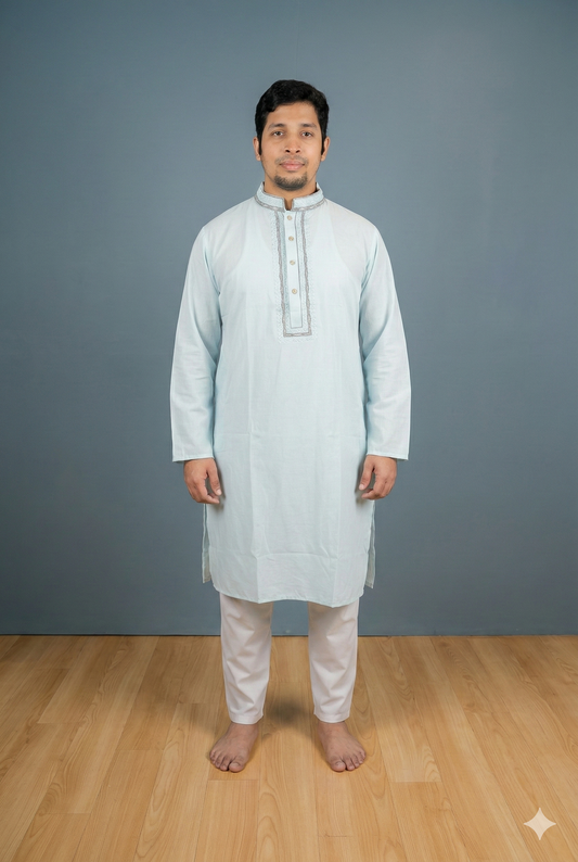 Elegant Midnight Black Panjabi with Intricate Embroidery