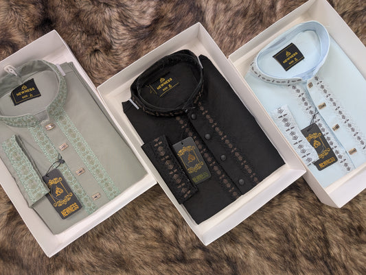 Elegant Midnight Black Panjabi with Intricate Embroidery